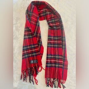 Woolmark 100% Lambswool Red Tartan Plaid Scarf Made in France